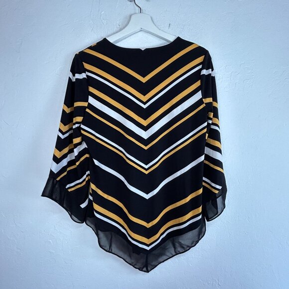 Alfani Petite Womens Point Hem Chevron Stripe Top Blouse Petite Medium PM Black - Picture 2 of 7